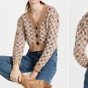 Rebecca Taylor Cropped Checkerboard Jacquard Cardigan